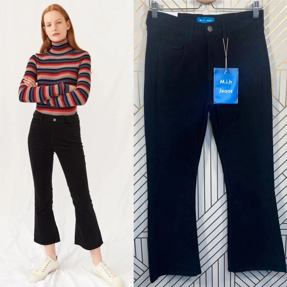 M.i.h Jeans Marty Black Velvet Jeans Cropped Flare‎